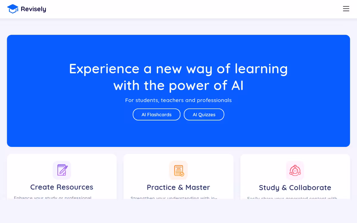 Revisely homepage screenshot