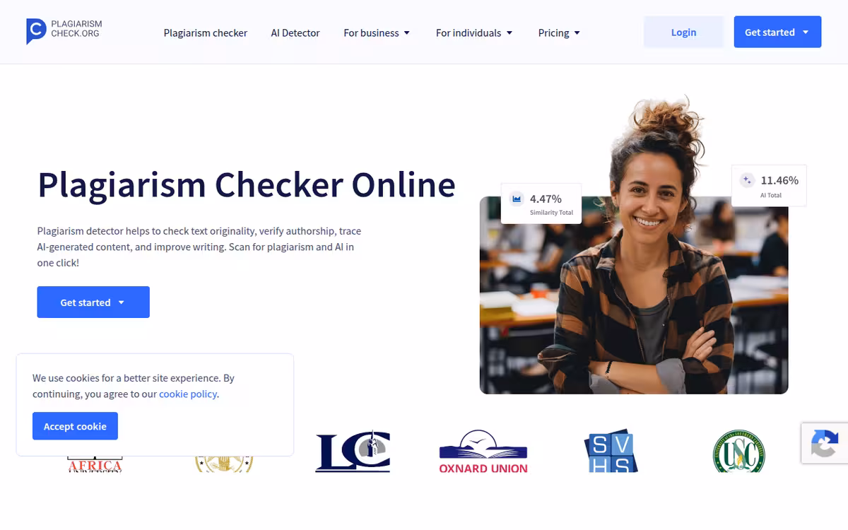 AI Plagiarism Checker homepage screenshot