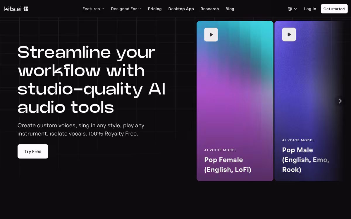Kits AI homepage screenshot
