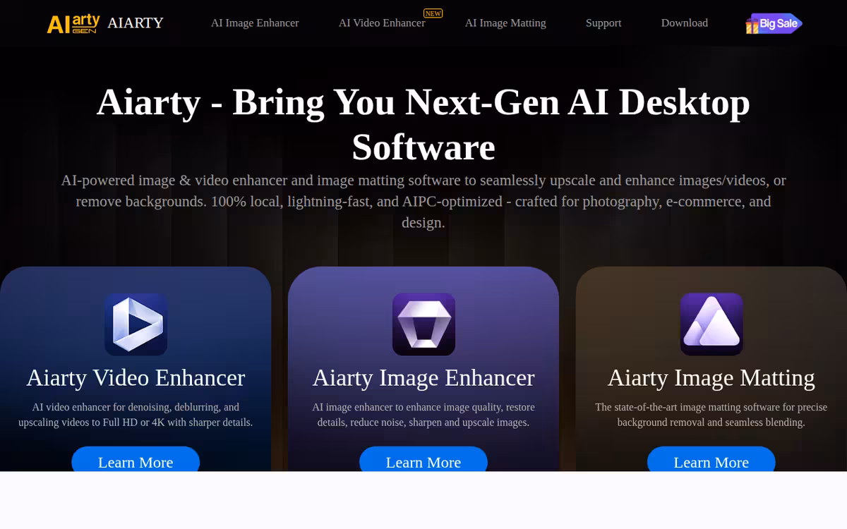 Aiarty Image Enhancer homepage screenshot