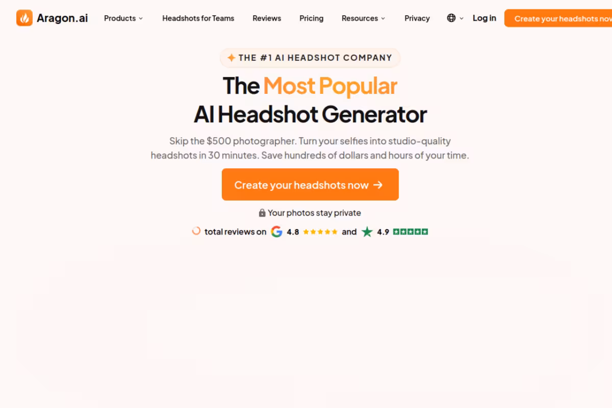 The Leading AI Headshot Generator homepage screenshot