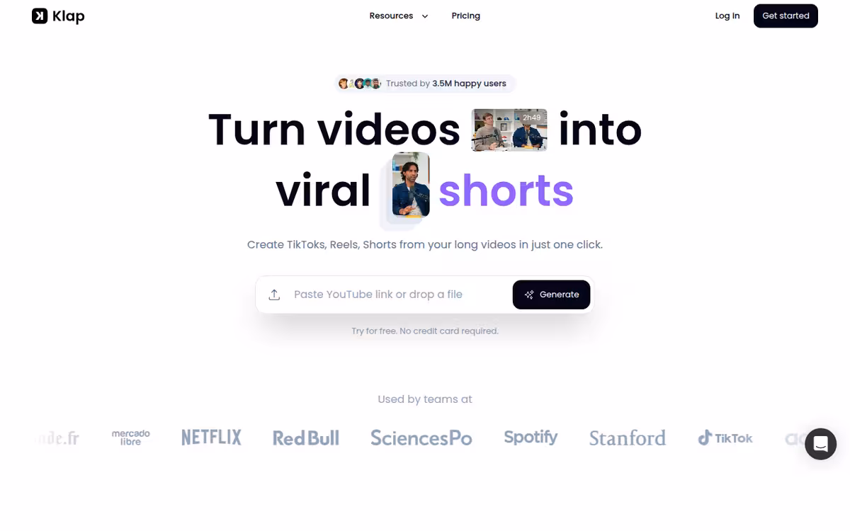 Klap homepage screenshot