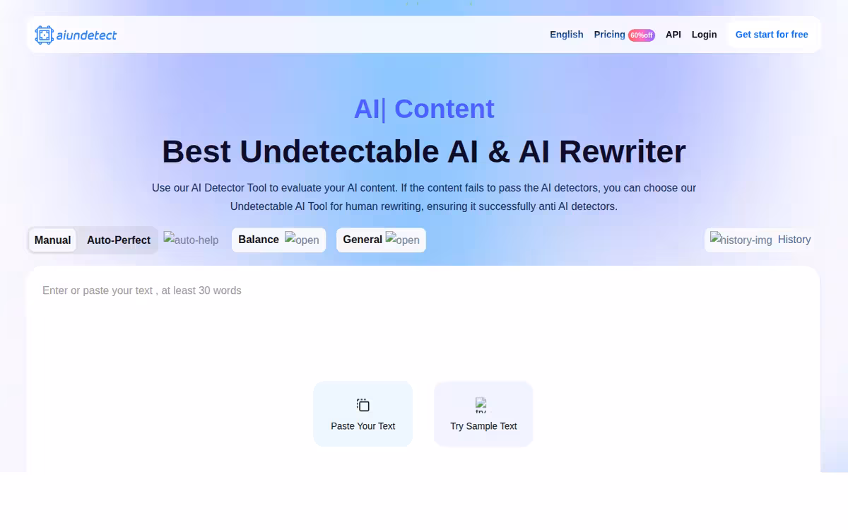 AI Undetect homepage screenshot