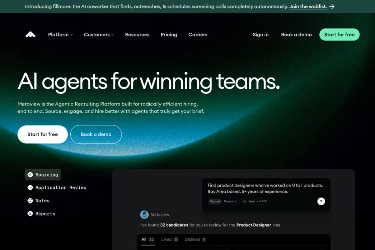Metaview homepage screenshot