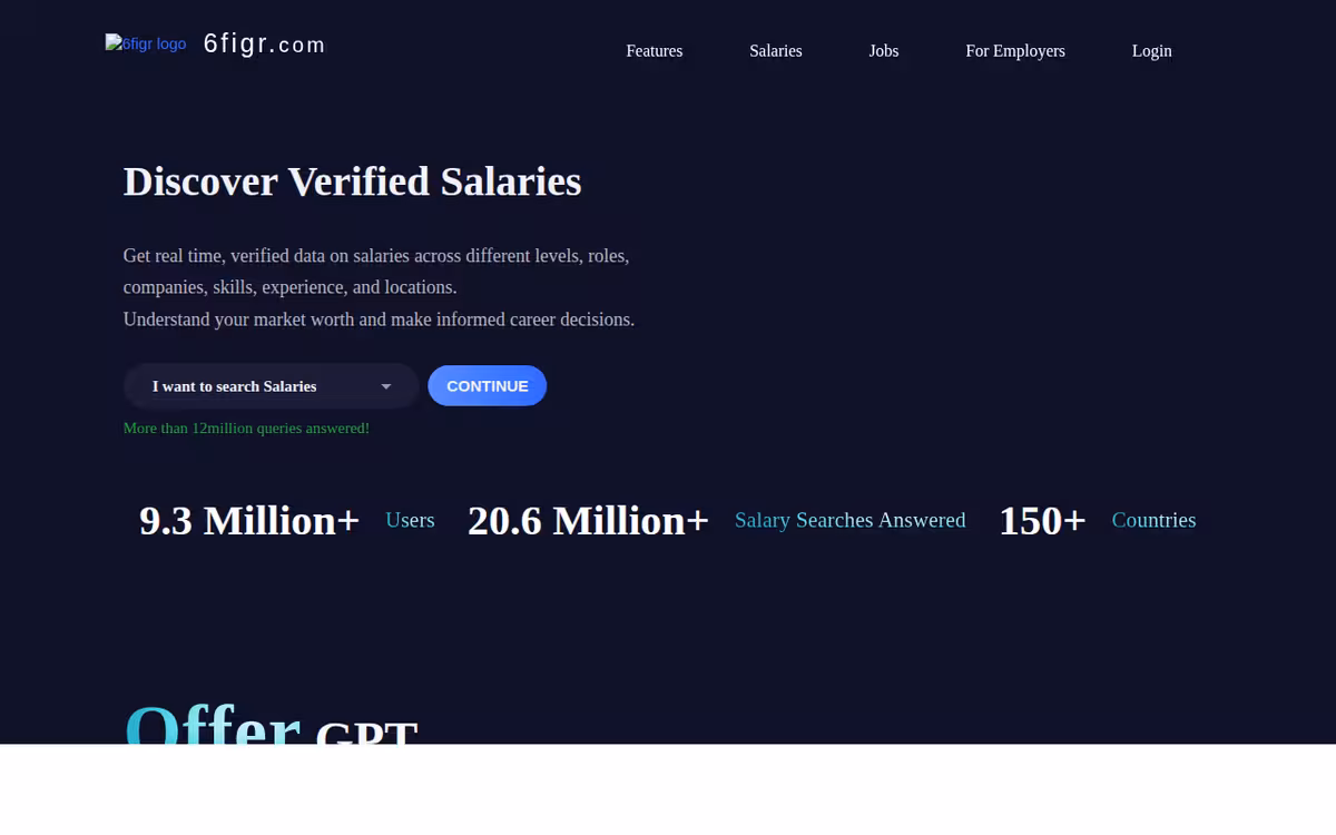 Search Salaries. Benchmark Compensation & Careers homepage screenshot