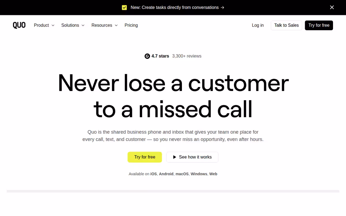 Quo (formerly OpenPhone) homepage screenshot