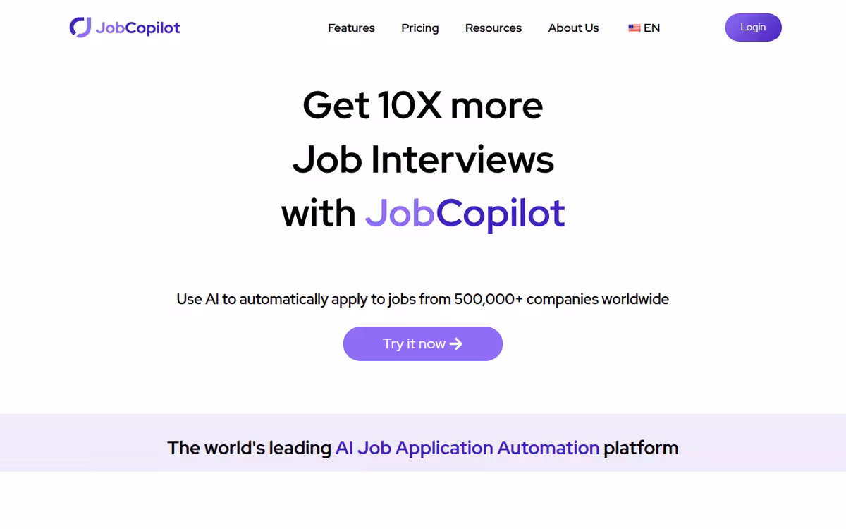 JobCopilot homepage screenshot