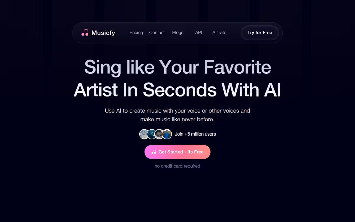 Musicfy homepage screenshot