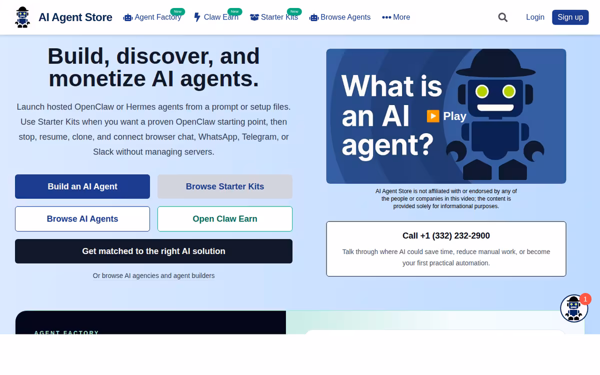 AI Agent Store homepage screenshot