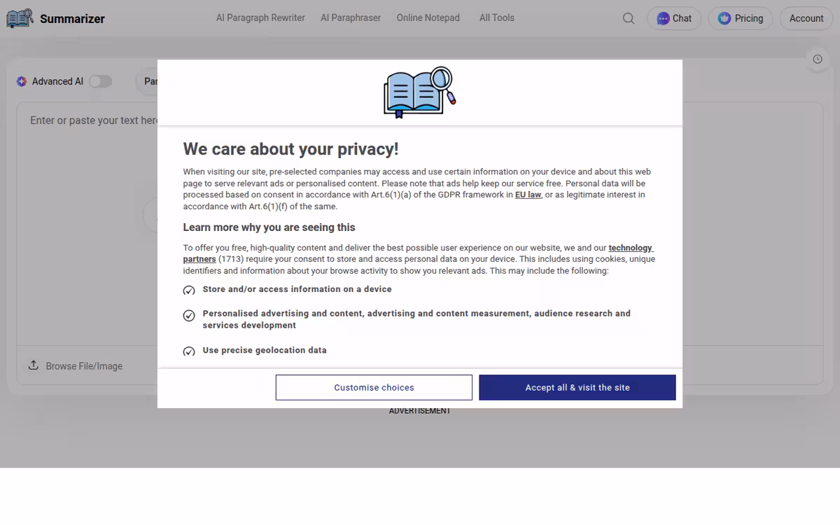 AI Summarizer homepage screenshot
