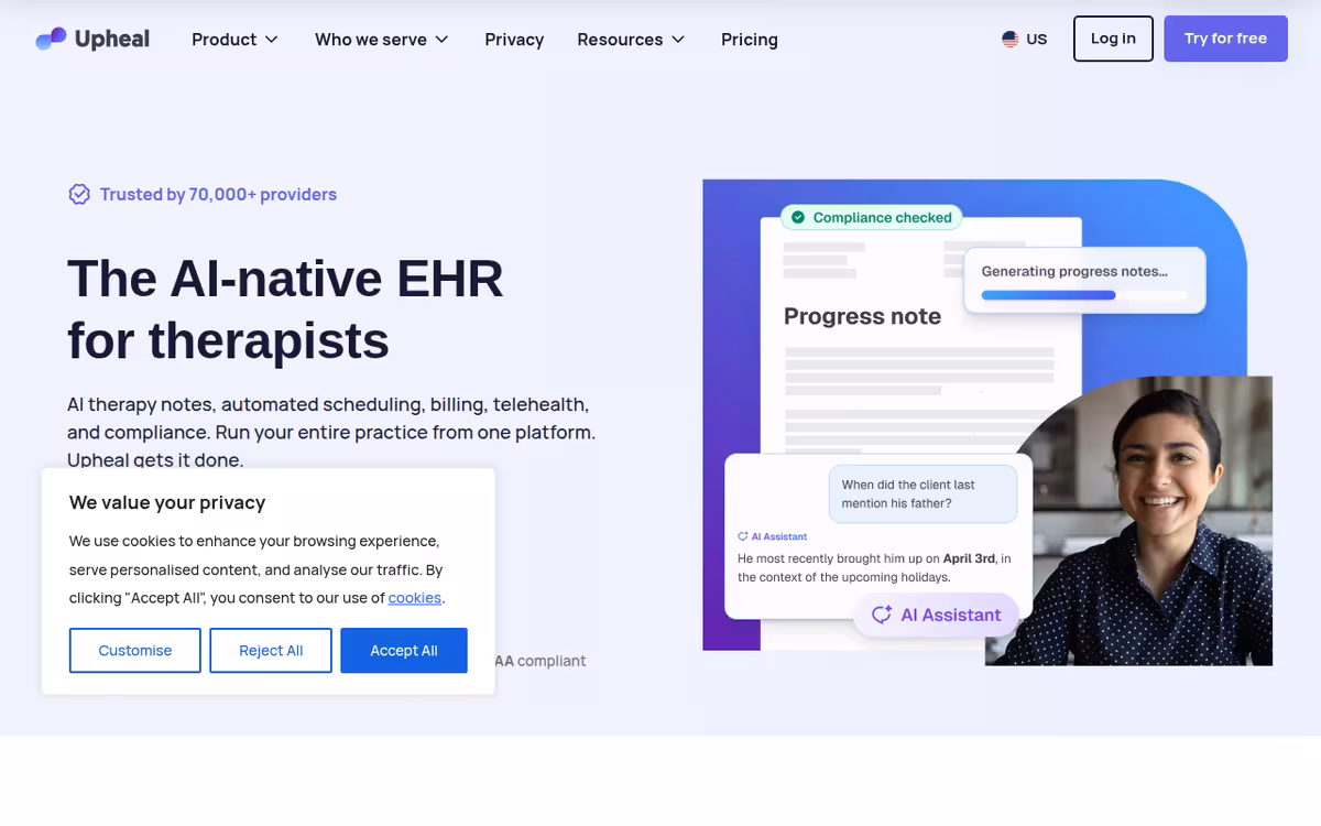 Upheal homepage screenshot