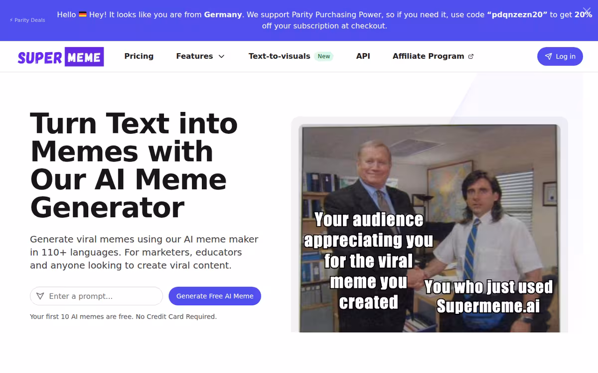 Supermeme.ai homepage screenshot