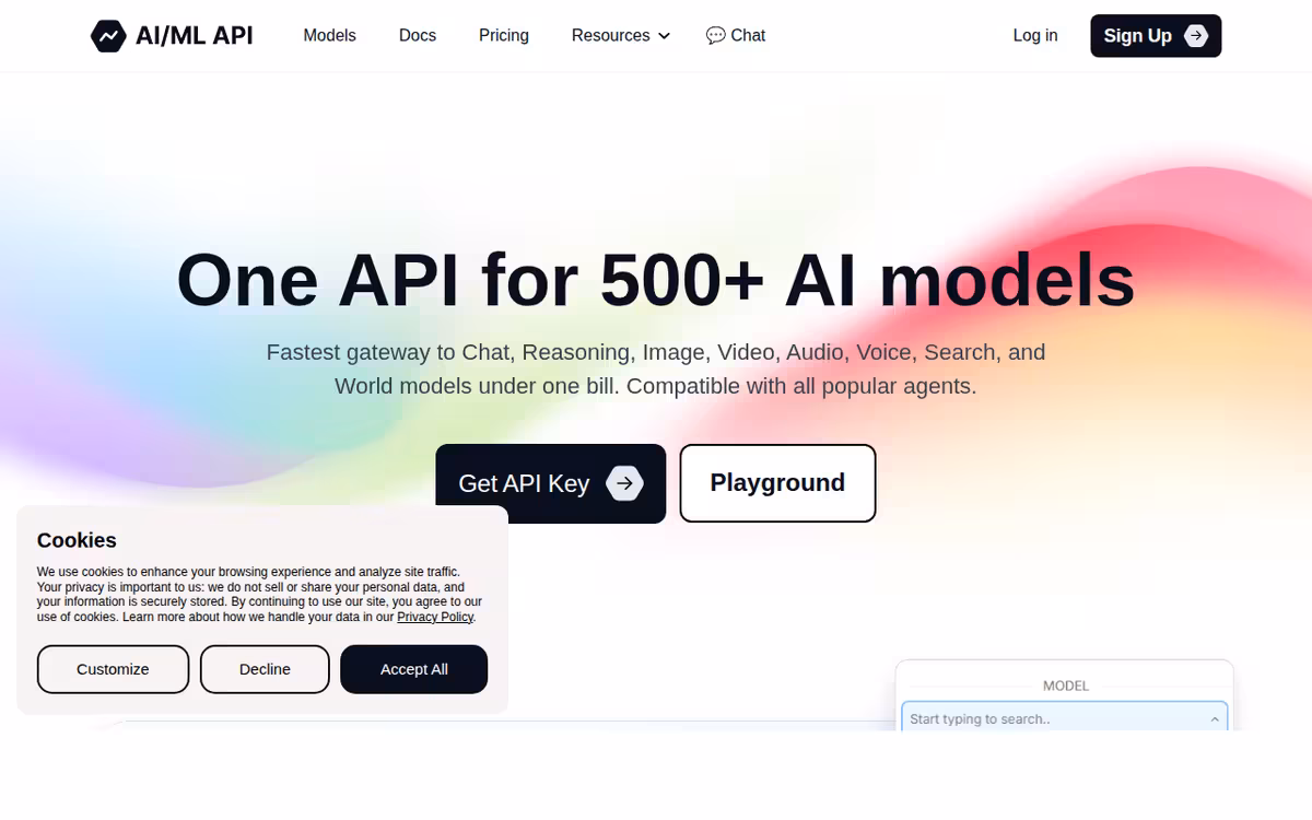 AIMLAPI.com homepage screenshot
