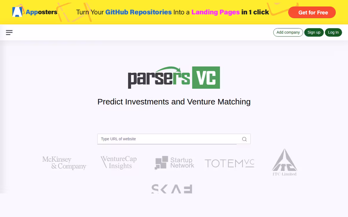 Parsers VC homepage screenshot