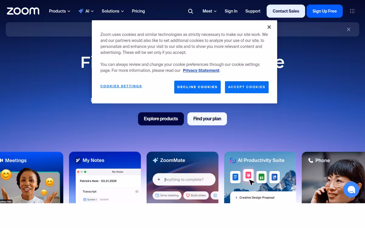 Zoom IQ homepage screenshot