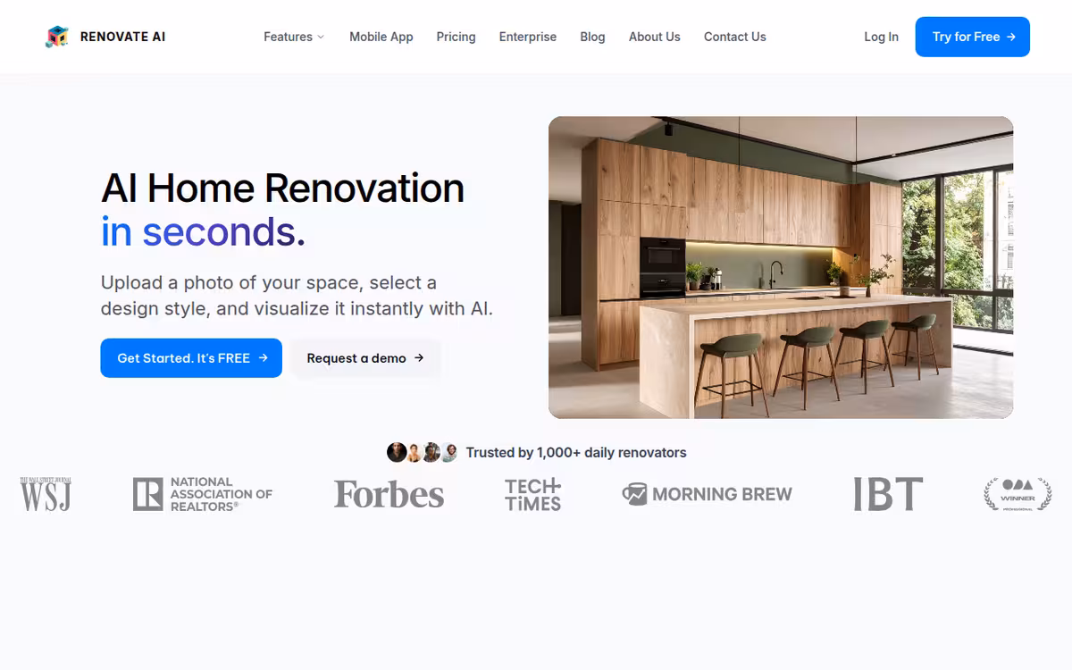 Renovate AI homepage screenshot