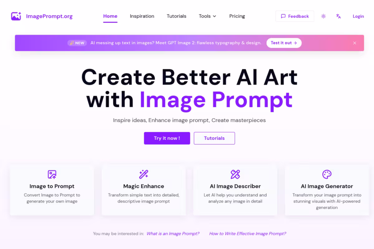 Image to Prompt Generator homepage screenshot