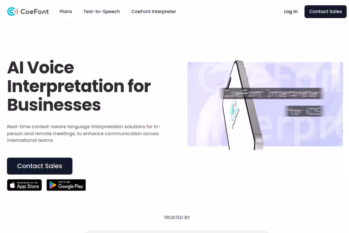 CoeFont Interpreter homepage screenshot