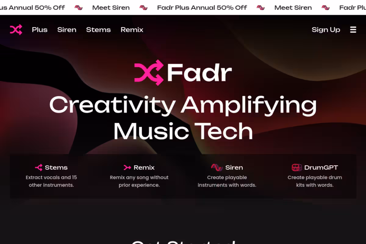 Fadr homepage screenshot