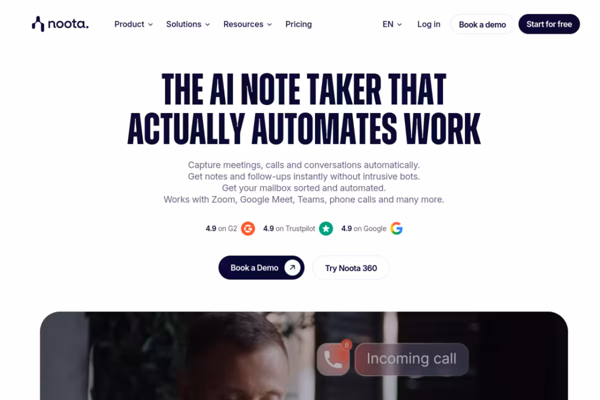 Noota homepage screenshot