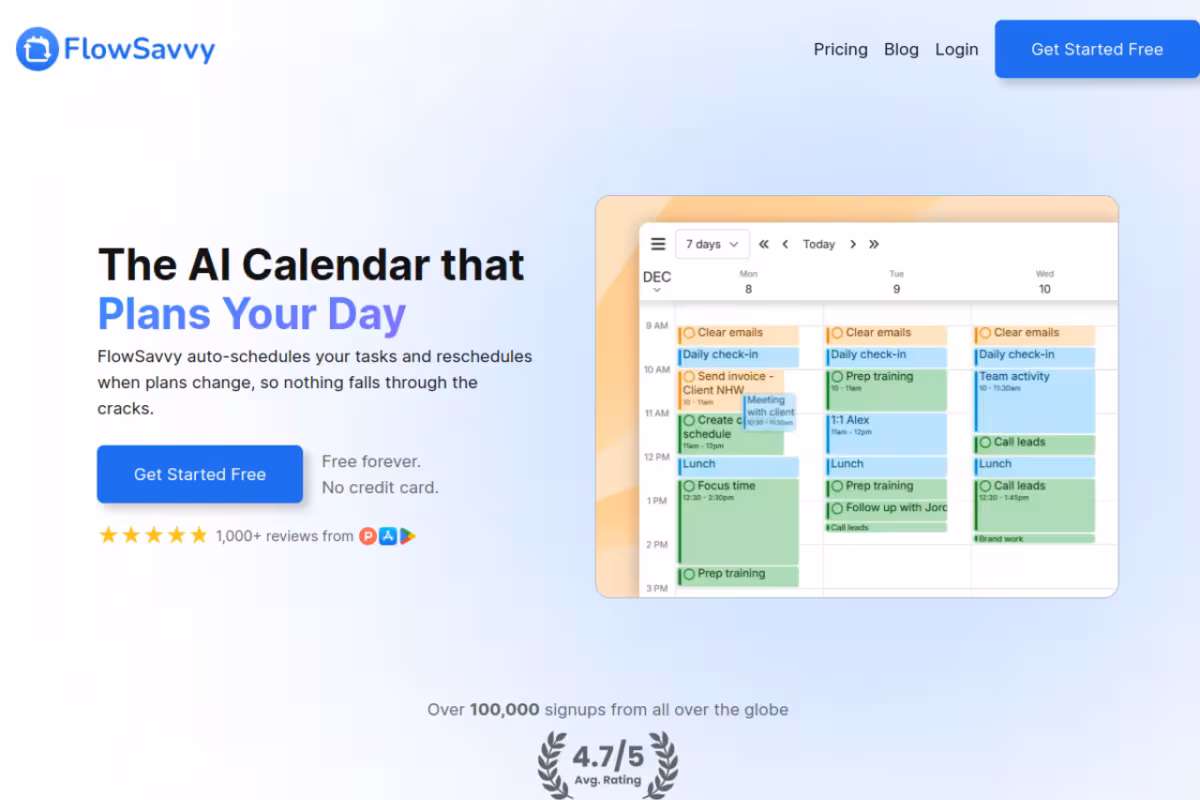 FlowSavvy homepage screenshot