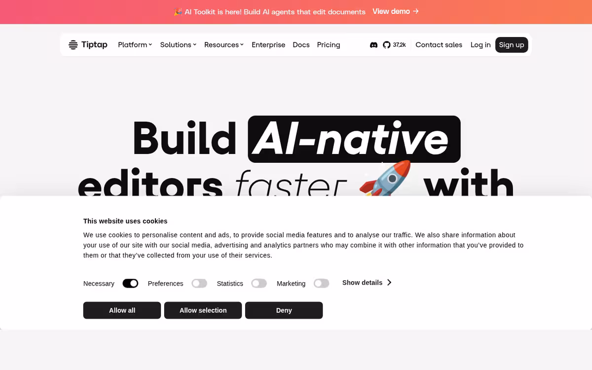 Tiptap homepage screenshot