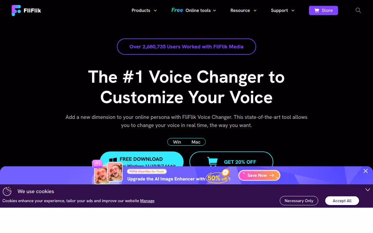 FliFlik Voice Changer homepage screenshot