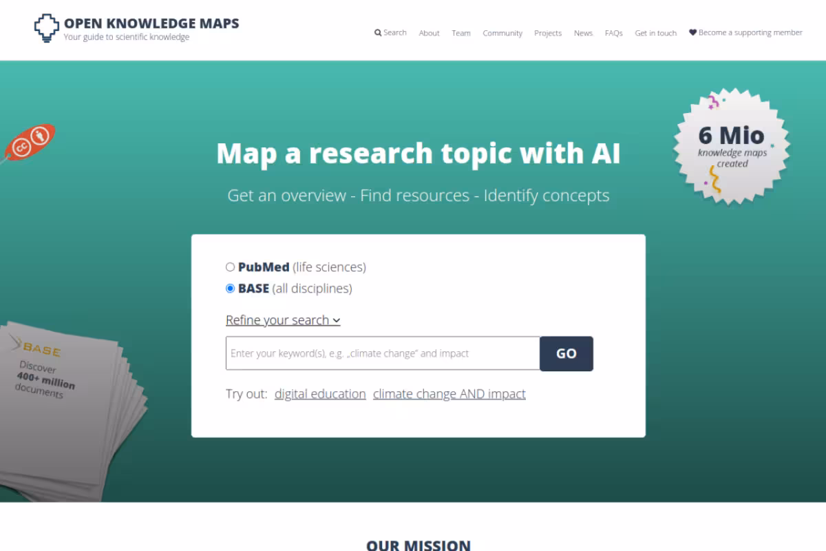 Open Knowledge Maps homepage screenshot