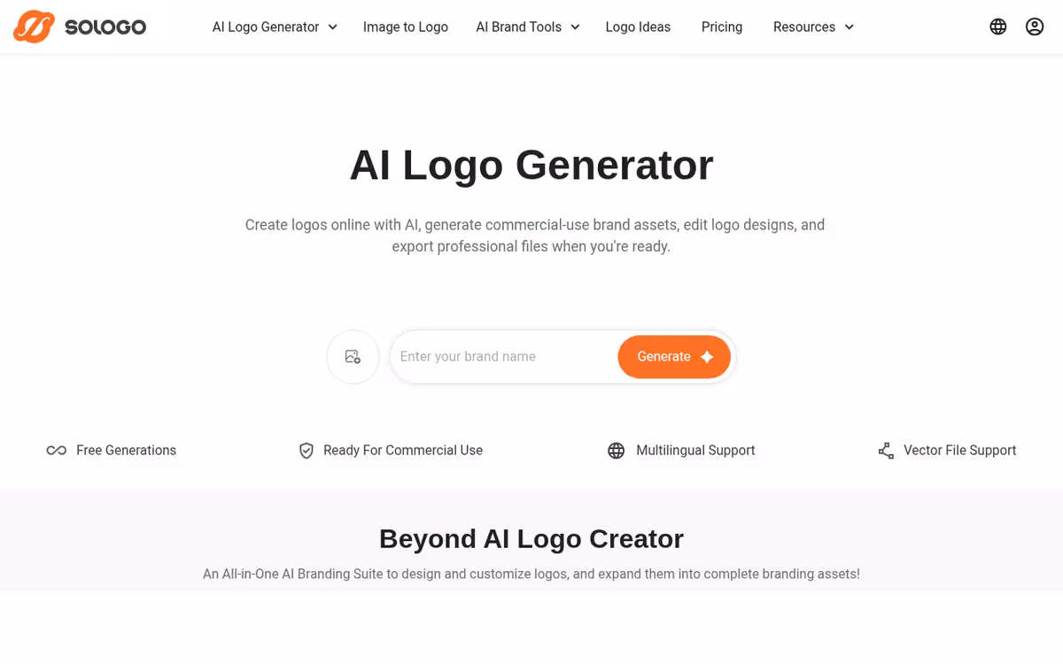 Free AI Logo Generator homepage screenshot