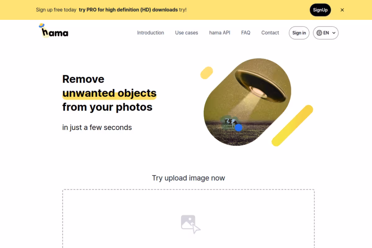HAMA AI Object Remover, Image Eraser homepage screenshot