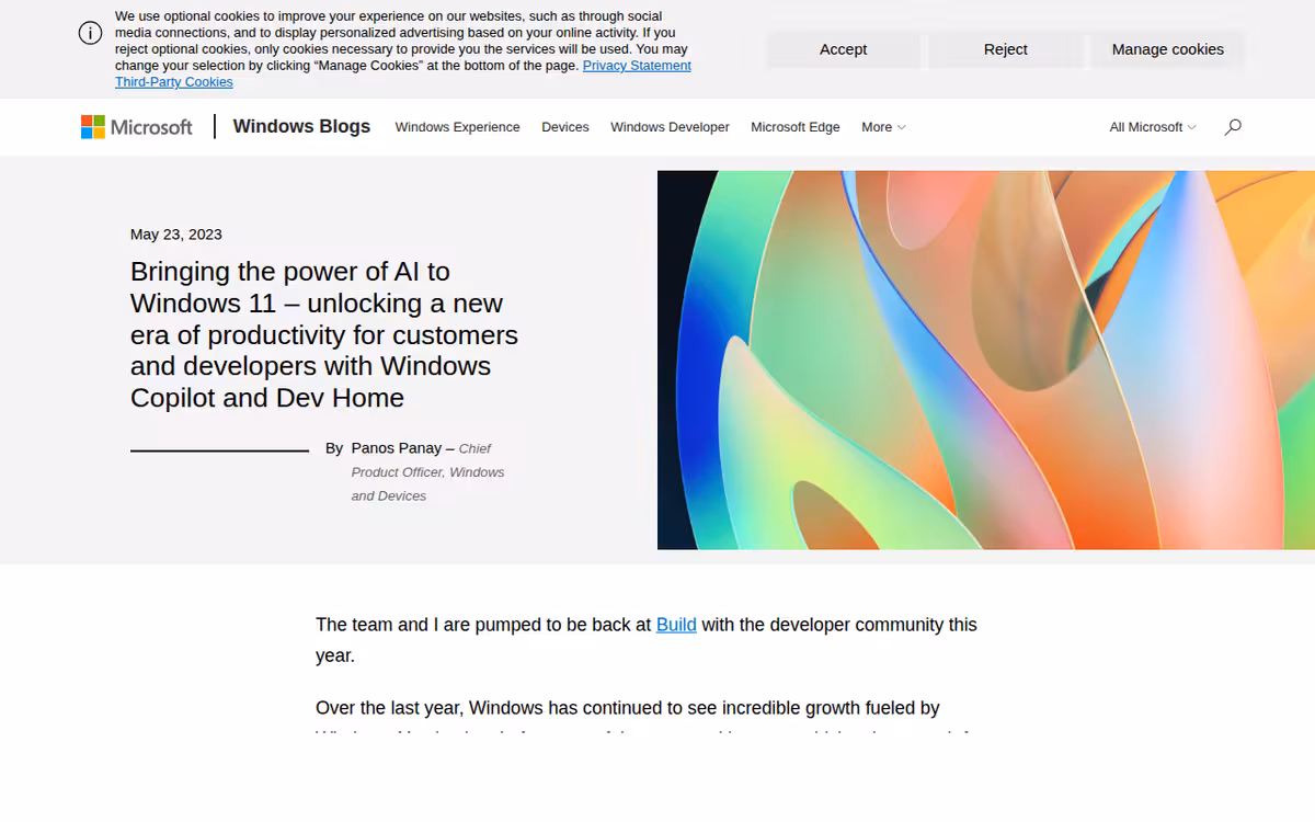 Windows Copilot homepage screenshot