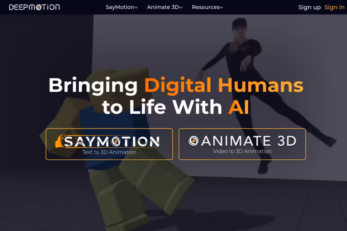 Deepmotion homepage screenshot