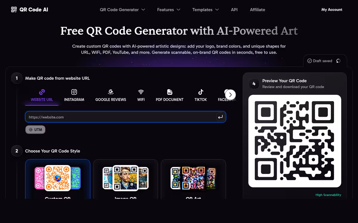 ➤ QR Code AI ⌘ homepage screenshot
