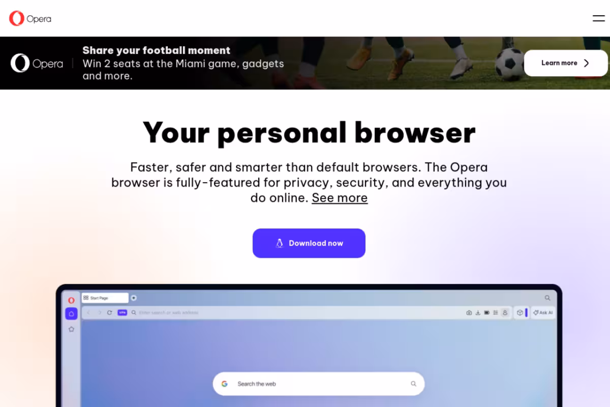 Aria AI [Opera Browser] homepage screenshot