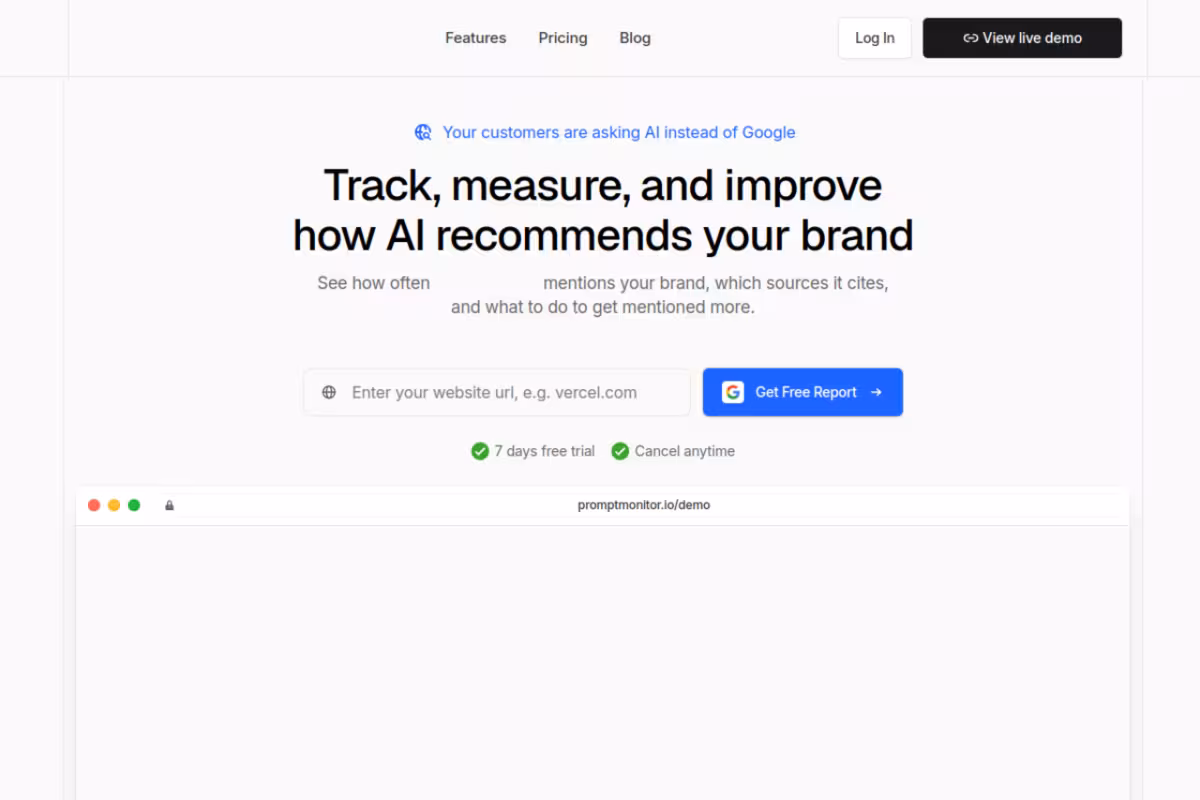 Promptmonitor homepage screenshot