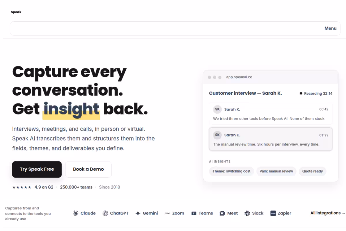 Speak AI homepage screenshot