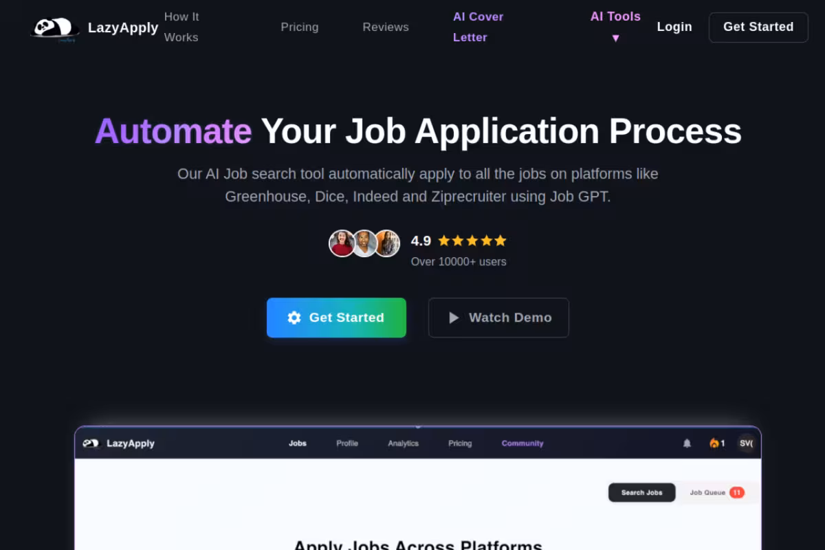 LazyApply homepage screenshot