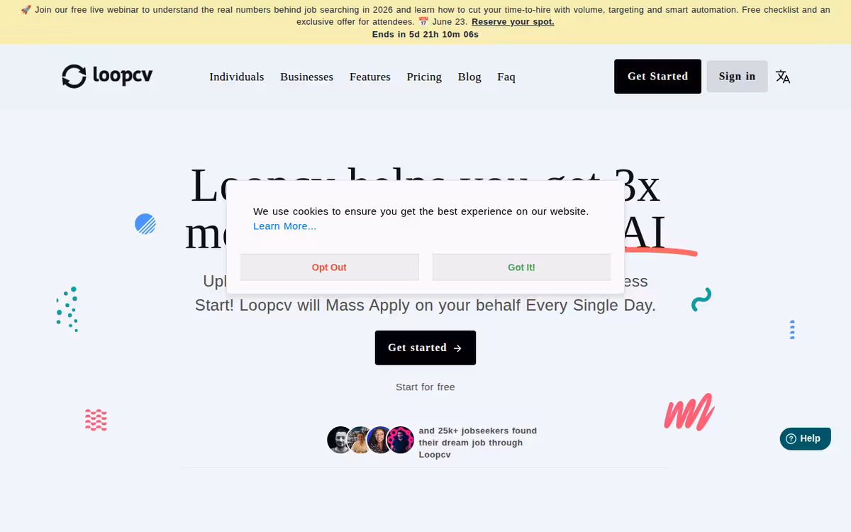 Loopcv homepage screenshot