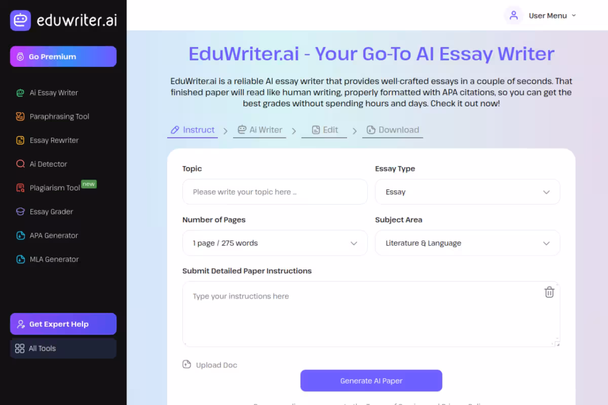 Ai Essay Writer homepage screenshot