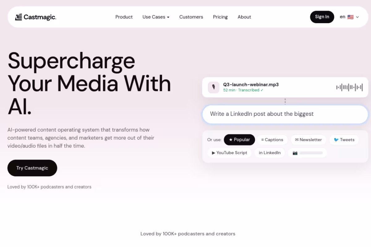 Castmagic homepage screenshot