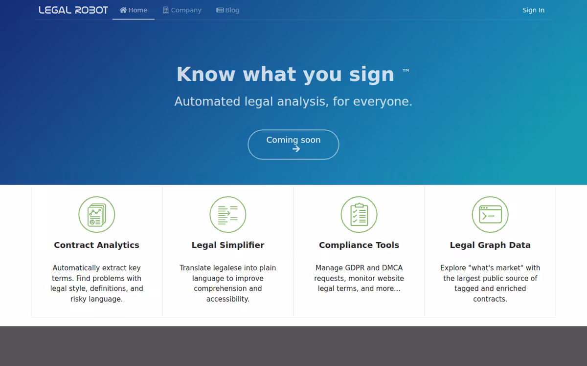 Legal Robot homepage screenshot
