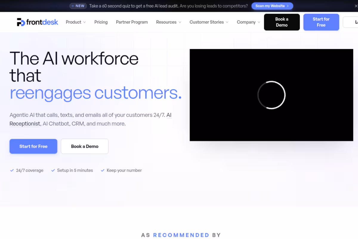 AI Receptionist homepage screenshot