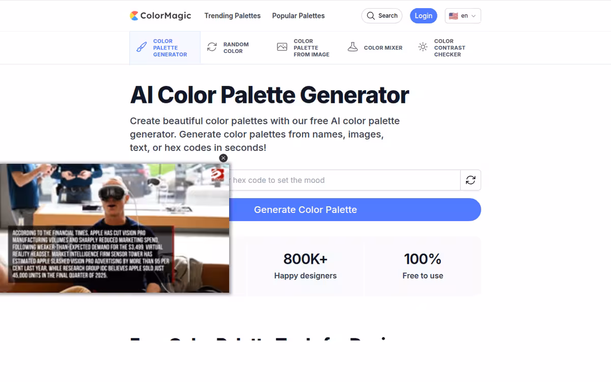 ColorMagic homepage screenshot