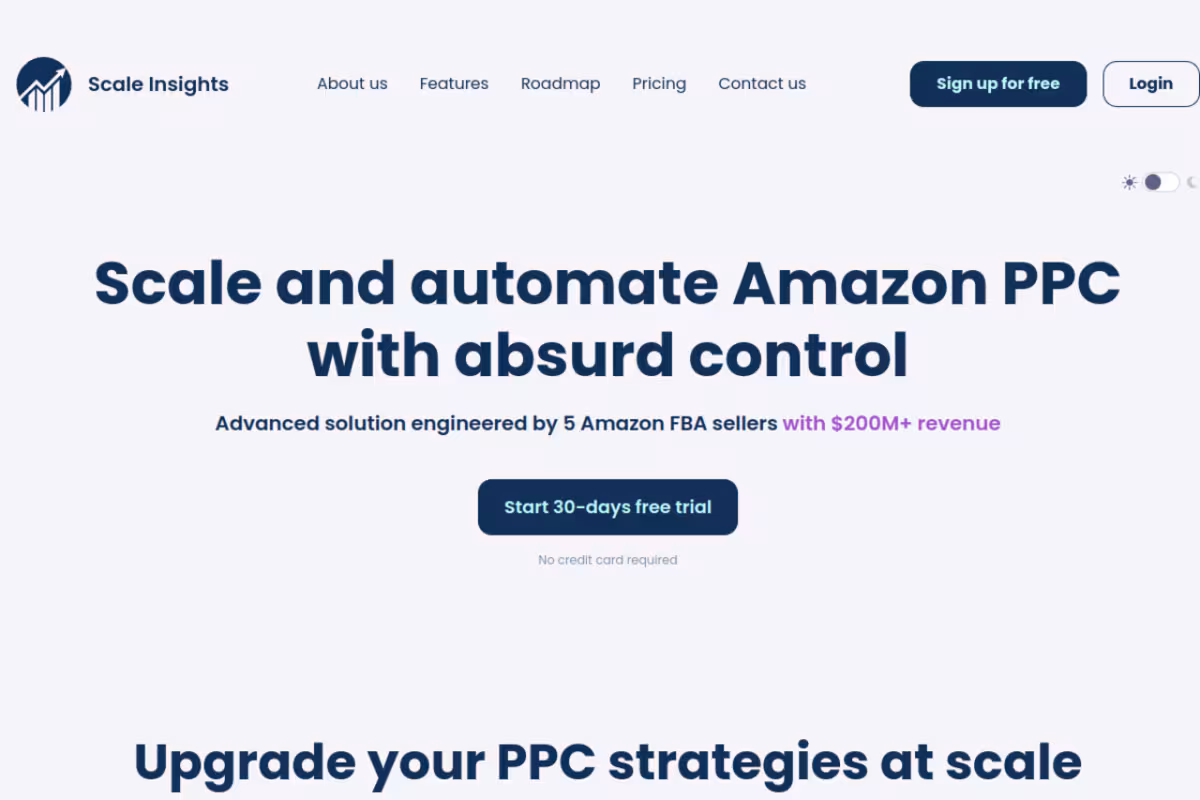 Amazon Software to Scale and Automate PPC with Absurd Control homepage screenshot