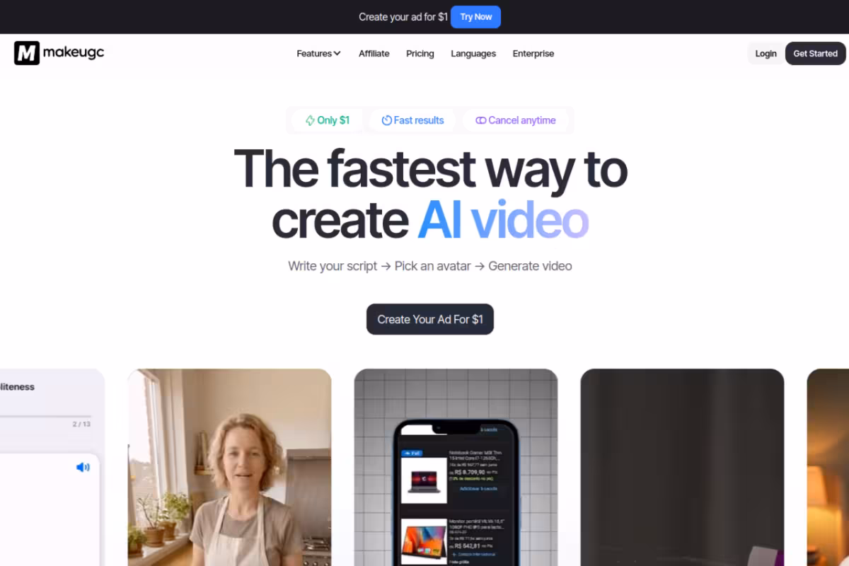 MakeUGC homepage screenshot
