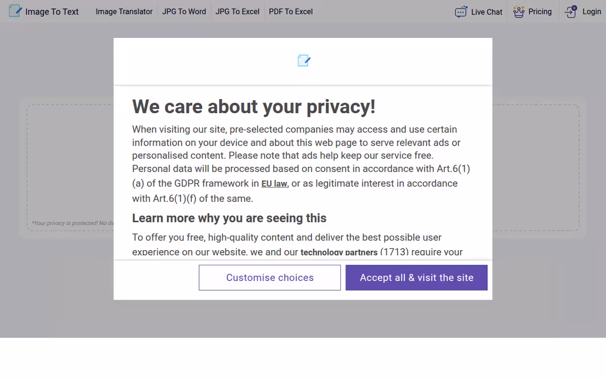 Image to Text (Extract Text From Image) homepage screenshot