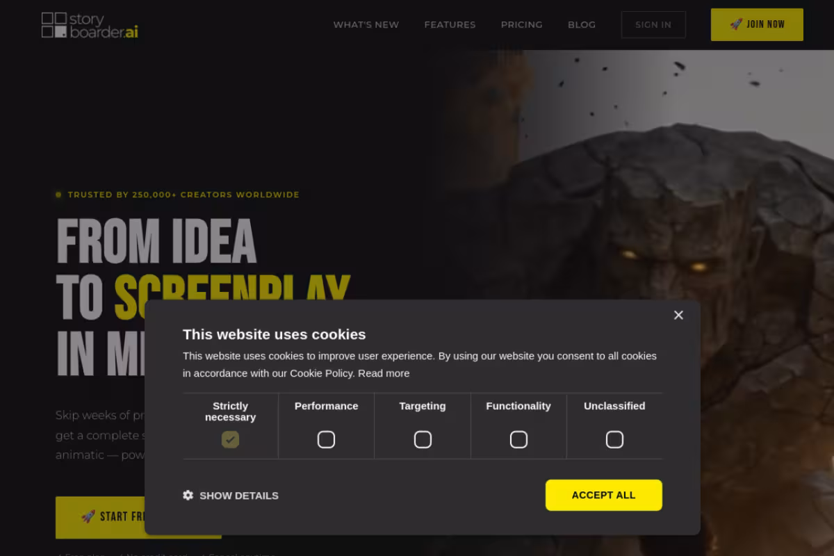Storyboarder.ai homepage screenshot