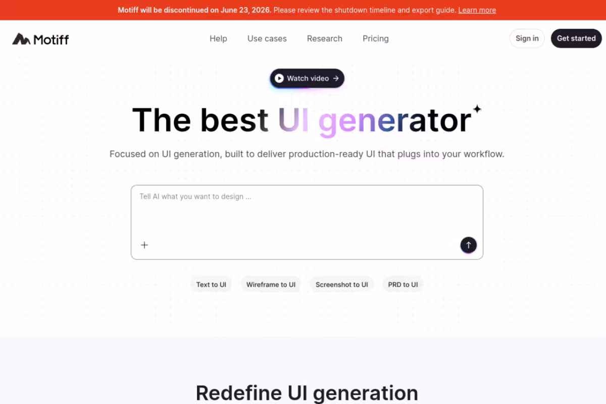 Motiff homepage screenshot