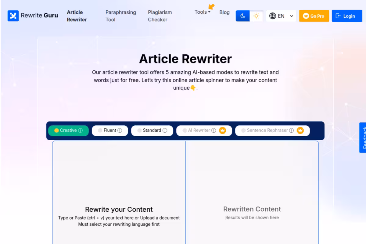Article Rewriter homepage screenshot
