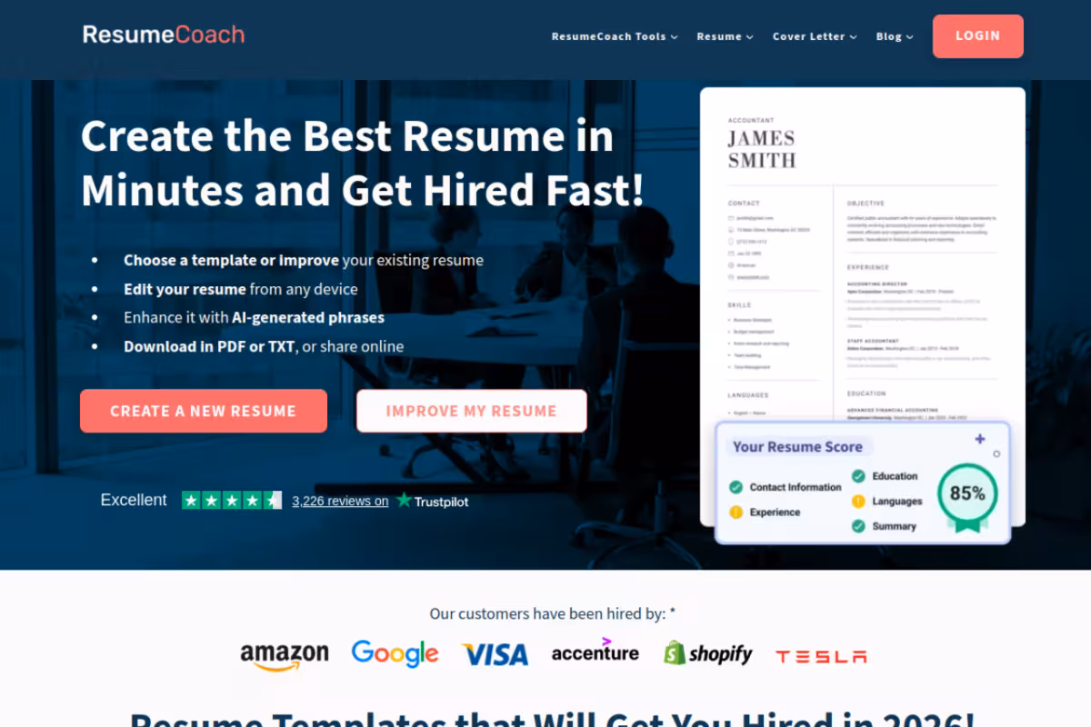ResumeCoach homepage screenshot